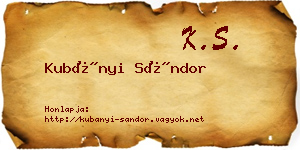 Kubányi Sándor névjegykártya